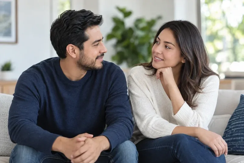 Escena ilustrativa generada: pareja adulta conversando.